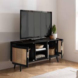 Birlea Rattan TV Entertainment Unit Curved Small Cabinet Sark in Black - thumbnail 3
