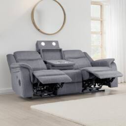 Furnishings For Less UK Orlando Grey Fabric Electric Reclining Sofa Set 3+1+1 USB - thumbnail 2