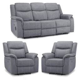 Furnishings For Less UK Orlando Grey Fabric Electric Reclining Sofa Set 3+1+1 USB - thumbnail 1