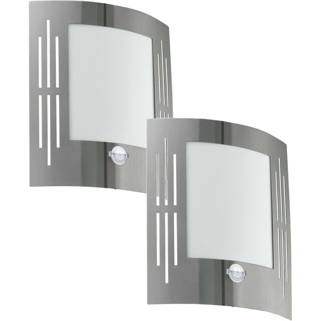 Loops 2 PACK IP44 Outdoor Wall Light & PIR Motion Sensor Stainless Steel 60W E27 in Metallics - image 1