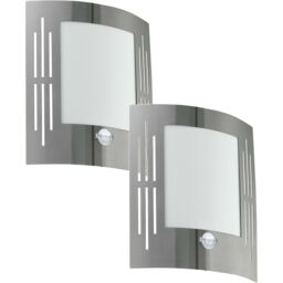 Loops 2 PACK IP44 Outdoor Wall Light & PIR Motion Sensor Stainless Steel 60W E27 in Metallics