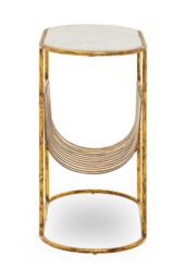 Orsina Table With Magazine Rack, Storage Round Table, Versatile Bedside Table, White Marble Topped Nesting Table in Gold - thumbnail 3