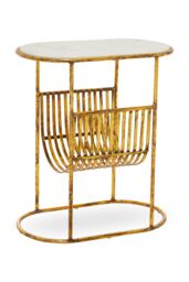 Orsina Table With Magazine Rack, Storage Round Table, Versatile Bedside Table, White Marble Topped Nesting Table in Gold - thumbnail 2