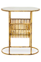 Orsina Table With Magazine Rack, Storage Round Table, Versatile Bedside Table, White Marble Topped Nesting Table in Gold
