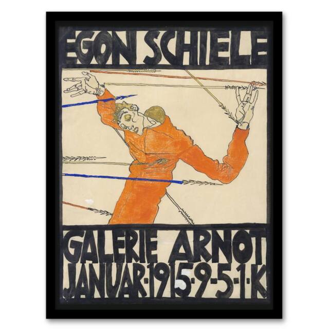 Artery8 Galerie Arnot 1915 Exhibition Poster Framed Wall Art Print Egon Schiele in Orange - Size: A4 - image 1