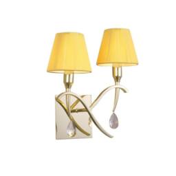 Netlighting Siena Wall Lamp Brass 2 Light E14 Amber Cream Shades Crystal in Yellow - thumbnail 1