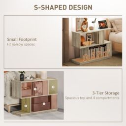 HOMCOM Modern Narrow End Table, S-Shaped Nightstand, Natural Wood Finish in Light Brown - thumbnail 4