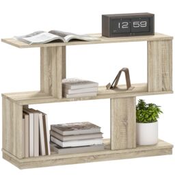 HOMCOM Modern Narrow End Table, S-Shaped Nightstand, Natural Wood Finish in Light Brown - thumbnail 2