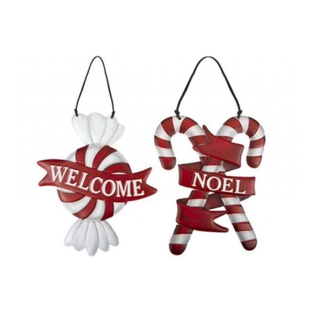 Garden Greatness Set Of 2 Candy Cane Welcome Signs in Red - Size: 1 Pack