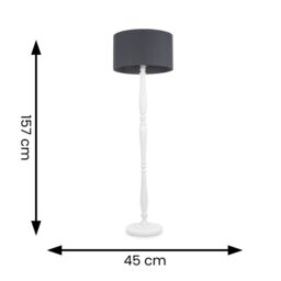 ValueLights Victoria White Wood Traditional Stem Floor Lamp with Fabric Drum Shade in Charcoal - thumbnail 6