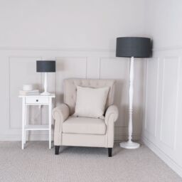 ValueLights Victoria White Wood Traditional Stem Floor Lamp with Fabric Drum Shade in Charcoal - thumbnail 5