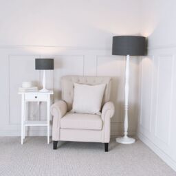 ValueLights Victoria White Wood Traditional Stem Floor Lamp with Fabric Drum Shade in Charcoal - thumbnail 4