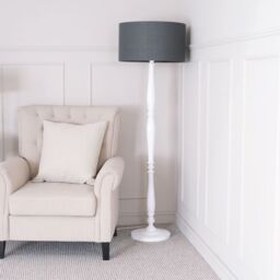 ValueLights Victoria White Wood Traditional Stem Floor Lamp with Fabric Drum Shade in Charcoal - thumbnail 3