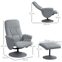 HOMCOM PU Leather Armchair & Footrest Swivel Recliner w/ Ottoman Light Grey - thumbnail 3