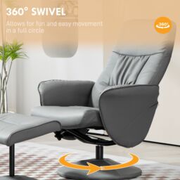 HOMCOM PU Leather Armchair & Footrest Swivel Recliner w/ Ottoman Light Grey - thumbnail 5