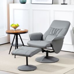 HOMCOM PU Leather Armchair & Footrest Swivel Recliner w/ Ottoman Light Grey - thumbnail 1