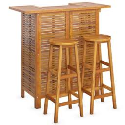 Berkfield Home 3 Piece Garden Bar Set Solid Wood Acacia in Brown - thumbnail 3