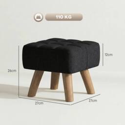 HOMCOM Modern Footstool, Fabric Foot Rest with Rubber Wood Legs, Black - thumbnail 3