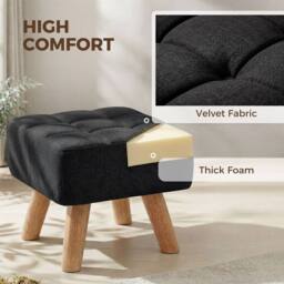 HOMCOM Modern Footstool, Fabric Foot Rest with Rubber Wood Legs, Black - thumbnail 5