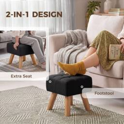 HOMCOM Modern Footstool, Fabric Foot Rest with Rubber Wood Legs, Black - thumbnail 4