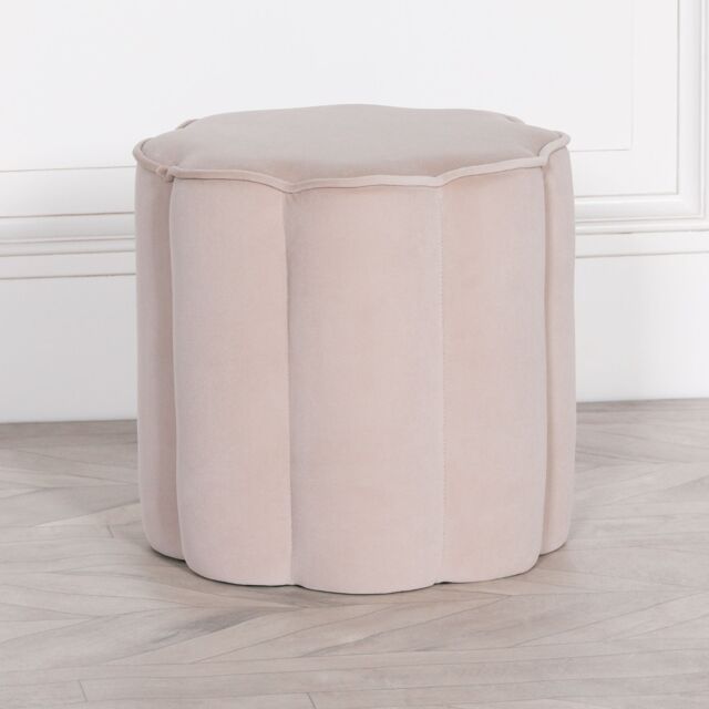 Glasstone Natural Colour Velvet Round Stool in Off-White - image 1