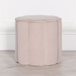 Glasstone Natural Colour Velvet Round Stool in Off-White - thumbnail 2