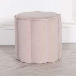 Glasstone Natural Colour Velvet Round Stool in Off-White