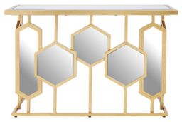 Orsina Geometric Console Table For Sitting Area, Modern Design Decorative Table, Table With Hexagonal Mirror Base in Gold - thumbnail 1