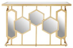 Orsina Geometric Console Table For Sitting Area, Modern Design Decorative Table, Table With Hexagonal Mirror Base in Gold - thumbnail 6
