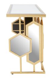 Orsina Geometric Console Table For Sitting Area, Modern Design Decorative Table, Table With Hexagonal Mirror Base in Gold - thumbnail 3