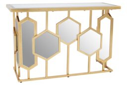 Orsina Geometric Console Table For Sitting Area, Modern Design Decorative Table, Table With Hexagonal Mirror Base in Gold - thumbnail 2