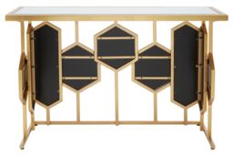 Orsina Geometric Console Table For Sitting Area, Modern Design Decorative Table, Table With Hexagonal Mirror Base in Gold - thumbnail 4