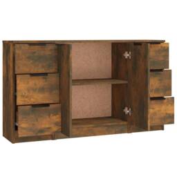 Berkfield Home Sideboards 3 pcs Smoked Oak Engineered Wood in Brown - thumbnail 6