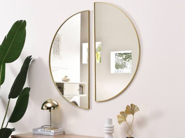 Vente-unique Set Of 2 Half-Circle Design Metal Mirror - W.50 X H.100 Cm - Gilded in Gold - image 1
