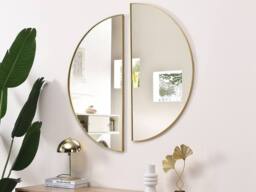 Vente-unique Set Of 2 Half-Circle Design Metal Mirror - W.50 X H.100 Cm - Gilded in Gold