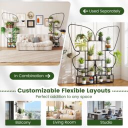 Gymax 6-Tier Metal Plant Stand Butterfly-Shaped Flowerpot Shelf Black - thumbnail 5