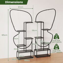 Gymax 6-Tier Metal Plant Stand Butterfly-Shaped Flowerpot Shelf Black - thumbnail 2