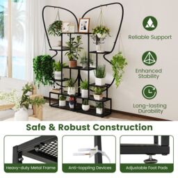 Gymax 6-Tier Metal Plant Stand Butterfly-Shaped Flowerpot Shelf Black - thumbnail 4