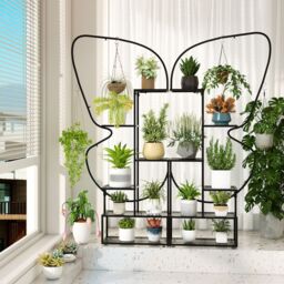 Gymax 6-Tier Metal Plant Stand Butterfly-Shaped Flowerpot Shelf Black - thumbnail 8
