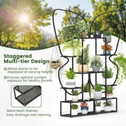 Gymax 6-Tier Metal Plant Stand Butterfly-Shaped Flowerpot Shelf Black - thumbnail 9