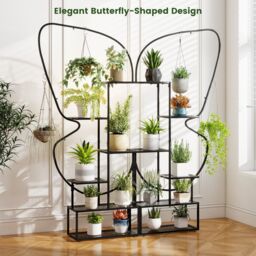 Gymax 6-Tier Metal Plant Stand Butterfly-Shaped Flowerpot Shelf Black - thumbnail 3