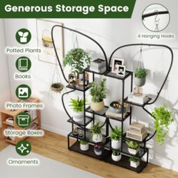 Gymax 6-Tier Metal Plant Stand Butterfly-Shaped Flowerpot Shelf Black - thumbnail 6