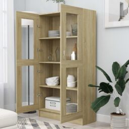 Berkfield Home Vitrine Cabinet Sonoma Oak 82.5x30.5x150 cm Engineered Wood in Brown - thumbnail 3