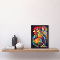 Artery8 Wall Art Print Cockerel Rooster Chicken Hen Neon Colour Feathers Graphic Artwork Vibrant Bold Bright Colourful Painting Art Framed - Size: A4 - thumbnail 4