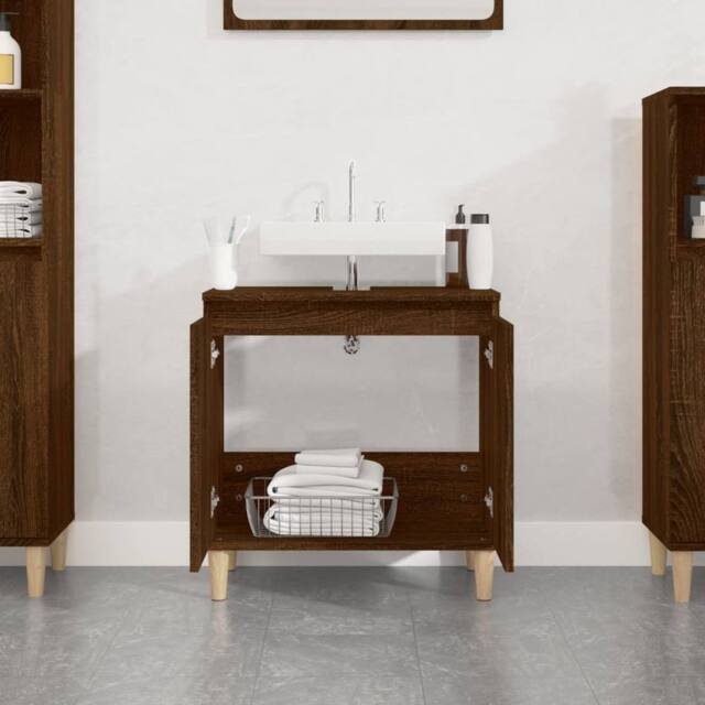 Berkfield Home Sink Cabinet Brown Oak 58x33x60 cm Engineered Wood - Size: 58 x 33 x 60 cm