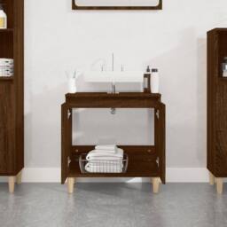 Berkfield Home Sink Cabinet Brown Oak 58x33x60 cm Engineered Wood - Size: 58 x 33 x 60 cm - thumbnail 1