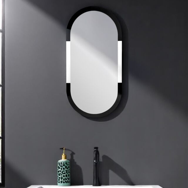 Showerdrape Putney Arched Oval Wall Mounted Black Framed Bathroom Mirror 80 x 40cm in Silver - Size: 80 x 40 cm - image 1