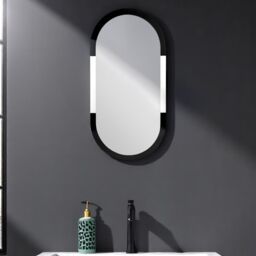 Showerdrape Putney Arched Oval Wall Mounted Black Framed Bathroom Mirror 80 x 40cm in Silver - Size: 80 x 40 cm - thumbnail 1