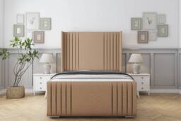 "Sloomy Camden Dumfries Frame-Mattress-50"" Upholstered Wingback Headboard in Light Brown - Size: Double" - thumbnail 1