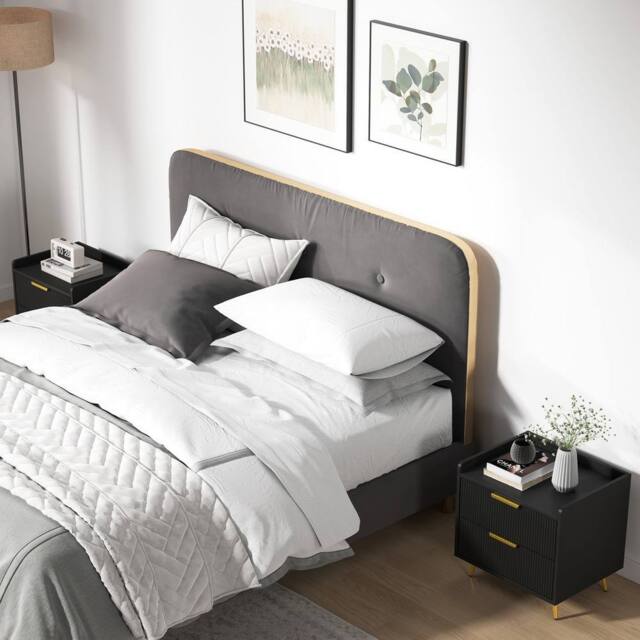 HOMCOM Bedside Table Set of 2 with 2 Drawers for Bedroom, Living Room, Black - Size: 2 Pack - image 1